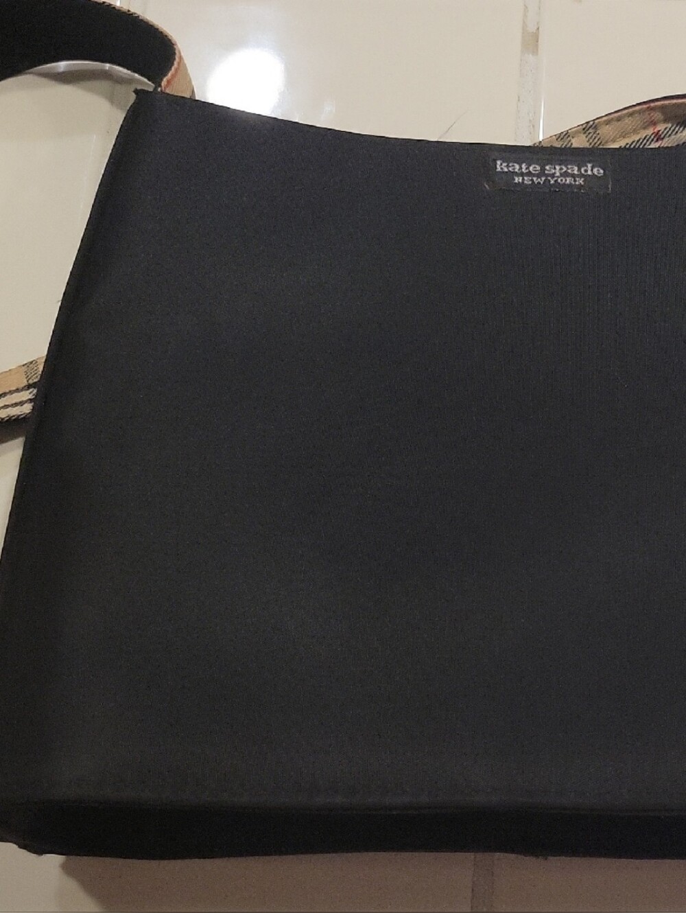 kate spade Black Messenger Bag with Plaid Strap